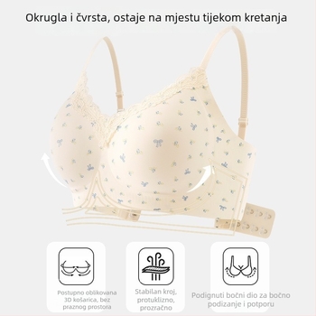 Najlon grudnjak s čipkom, bežični Push-Up, 3/4 šalice, tanko oblikovane čašice, prozračan