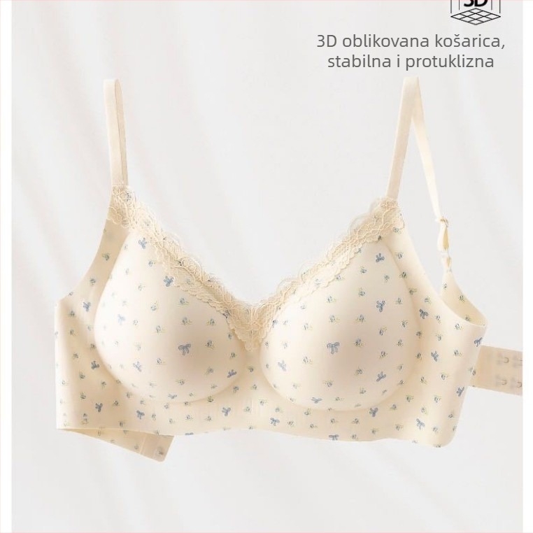 Najlon grudnjak s čipkom, bežični Push-Up, 3/4 šalice, tanko oblikovane čašice, prozračan
