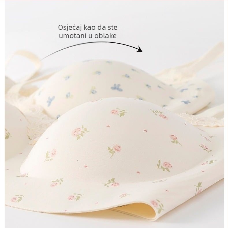 Najlon grudnjak s čipkom, bežični Push-Up, 3/4 šalice, tanko oblikovane čašice, prozračan