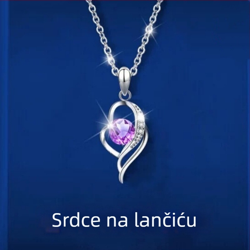 Ogrlica s privjeskom srca od moissanita; bakar s cirkonima ugradnja; O-lanac; oblik srca