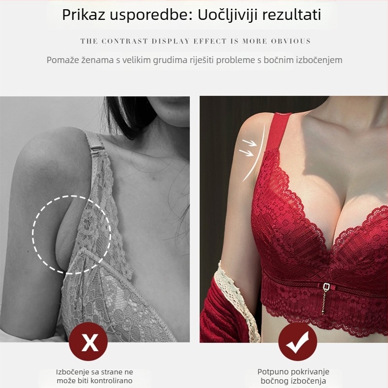 Čipkasti grudnjak, prozračan, 3/4 košarica, kalup od memorijske pjene, potpora, stražnji petredni zatvarač