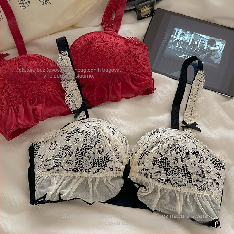 Čipkasti grudnjak bez žice s odvojivim dvostrukim trakama – latexne košarice, stražnje kopčanje s tri reda, najlonska čipka