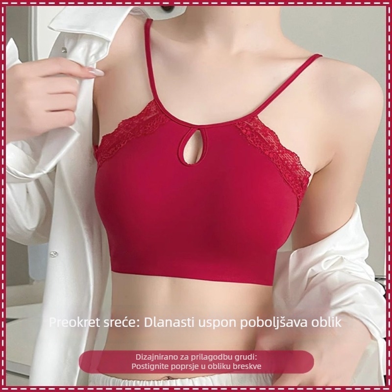 Seksi crveni grudnjak za male grudi, push-up, podesivi halter-neck dizajn i podesive naramenice, podrška i oblikovanje