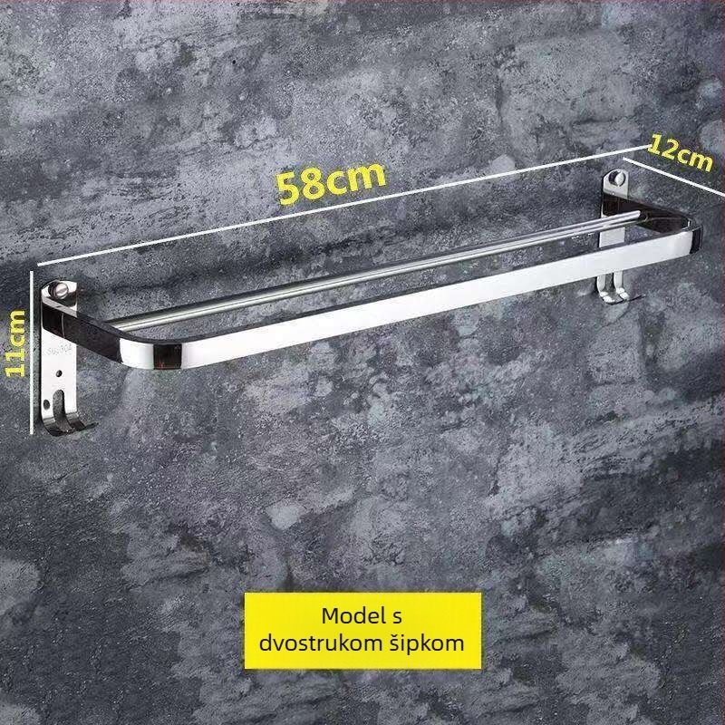 Zidni držač ručnika - nehrđajući čelik, dvostruka polica, nosivost 50 kg, precizno poliranje, lagani luksuz