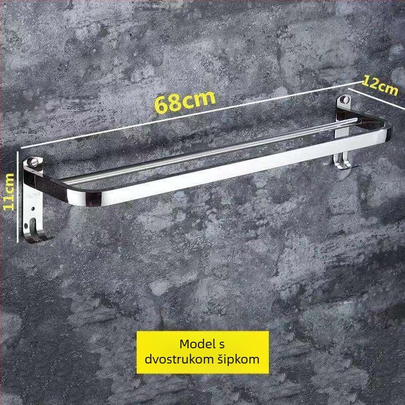 Zidni držač ručnika - nehrđajući čelik, dvostruka polica, nosivost 50 kg, precizno poliranje, lagani luksuz