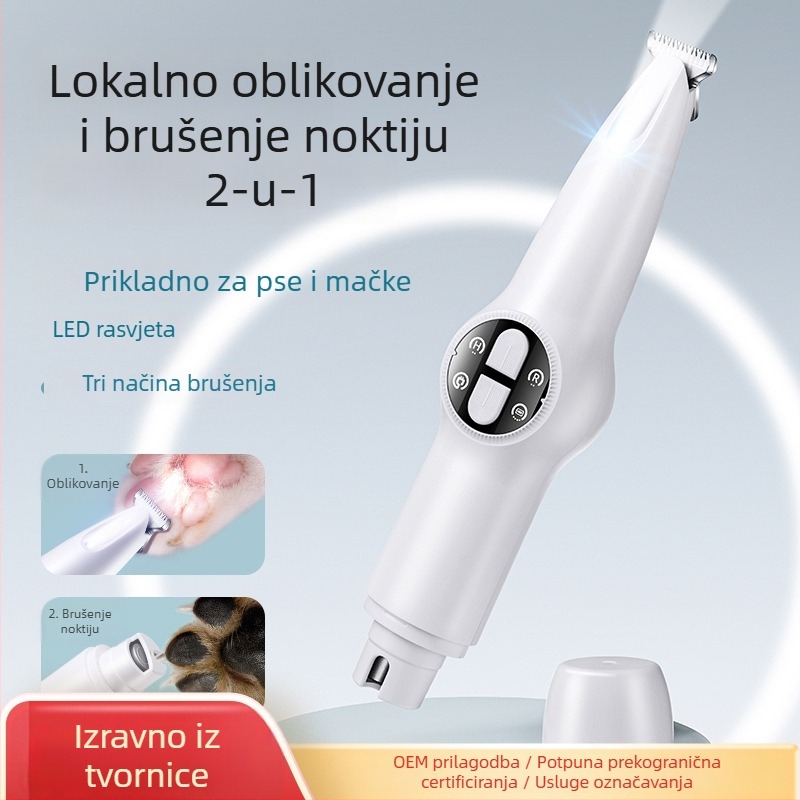 LED osvijetljeni grooming uređaj za kućne ljubimce – 2u1 podrezivanje i piljenje noktiju, ABS kućište, brend South Wave Cat
