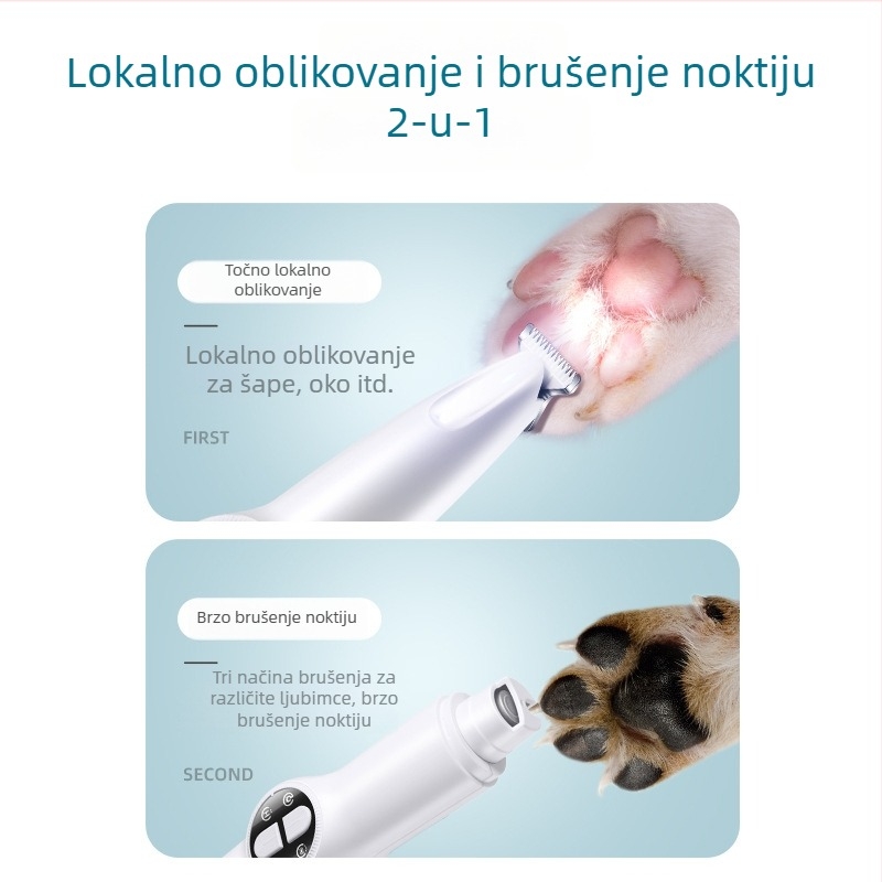 LED osvijetljeni grooming uređaj za kućne ljubimce – 2u1 podrezivanje i piljenje noktiju, ABS kućište, brend South Wave Cat
