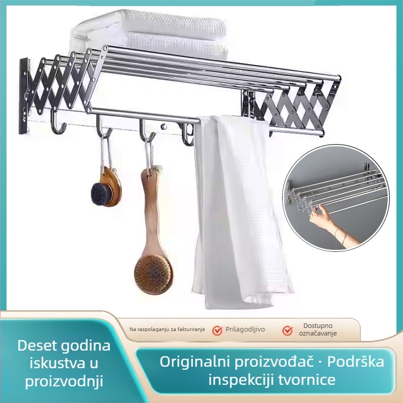 Držač za ručnike od 304 nehrđajućeg čelika, poliran završetak, sklopiv i izvučni, bez bušenja, nordijski stil, jedan nivo, nosivost 20 kg