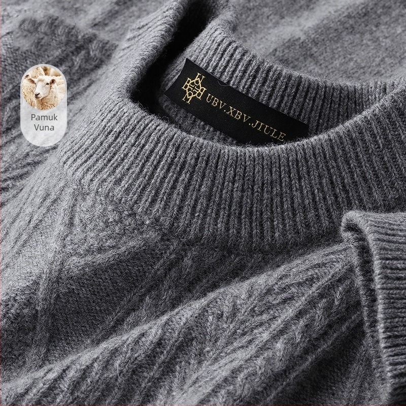 Muški pulover od 100% vune, okrugli ovratnik, jacquard pletenina, debeli i topli, dugi rukav, zimski komad