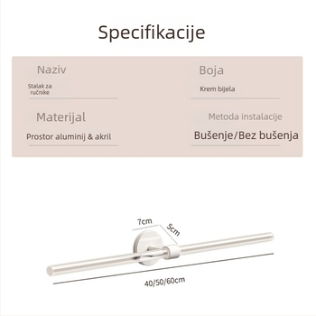 Akrilni držač za ručnike u kupaonici, montaža bez bušenja; površinska obrada oksidacija; materijal: akril; nosivost >5 kg; klasifikacija: držač za ručnike.