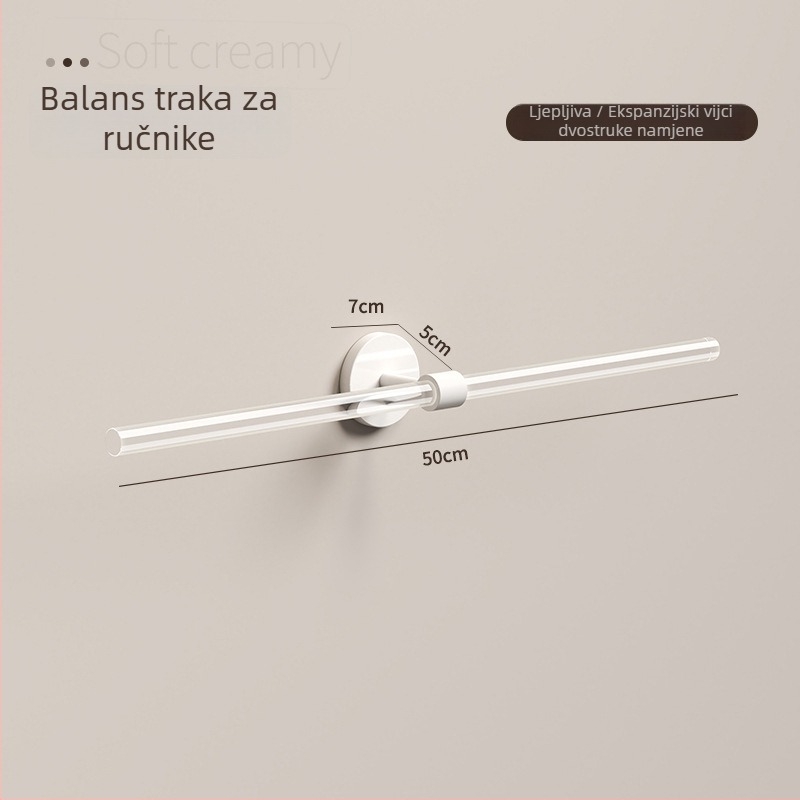 Akrilni držač za ručnike u kupaonici, montaža bez bušenja; površinska obrada oksidacija; materijal: akril; nosivost >5 kg; klasifikacija: držač za ručnike.