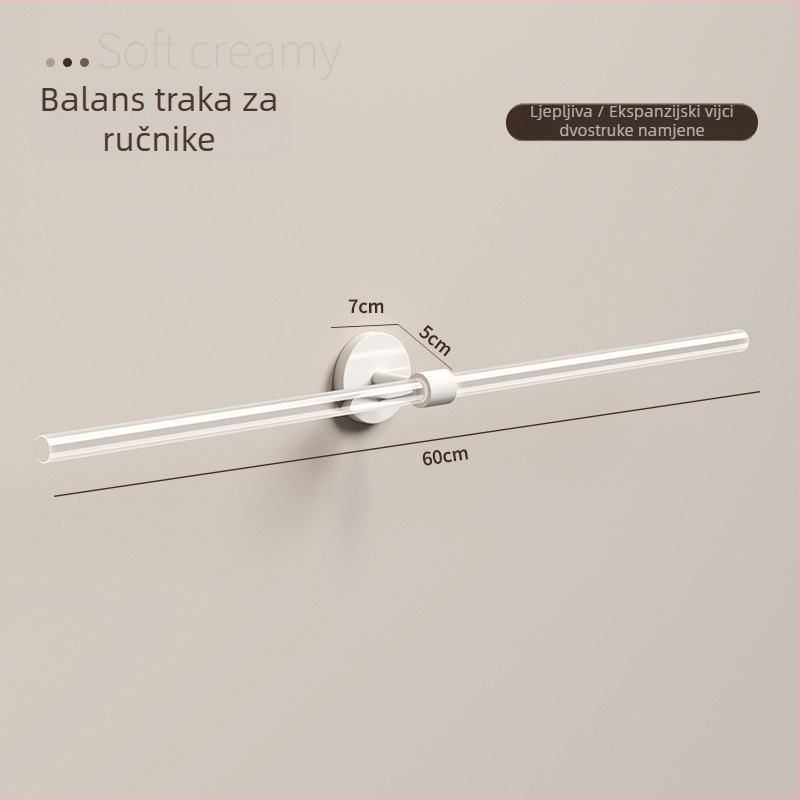 Akrilni držač za ručnike u kupaonici, montaža bez bušenja; površinska obrada oksidacija; materijal: akril; nosivost >5 kg; klasifikacija: držač za ručnike.
