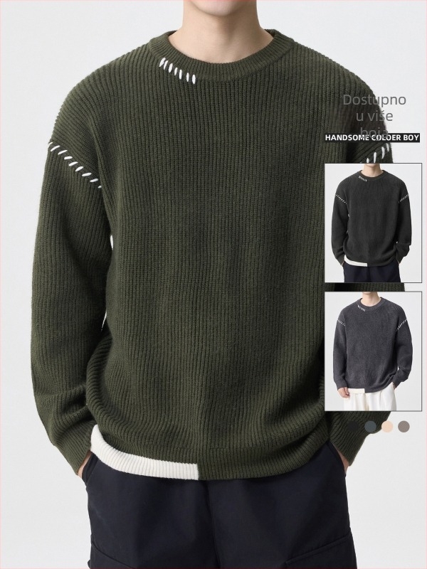 Muški oversize džemper s okruglim izrezom, jacquard uzorak, poliester tkanina, bez glačanja, za zimu