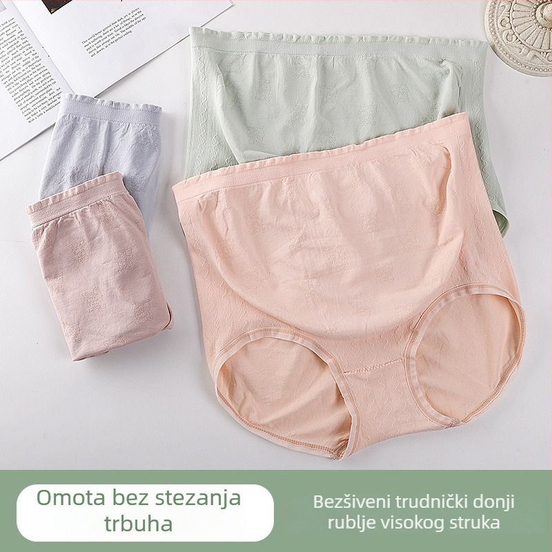 Bešivne trudničke gaćice visokog struka za podršku trbuha – glavni materijal najlon 90–95%, podstava međunožja 100% pamuk