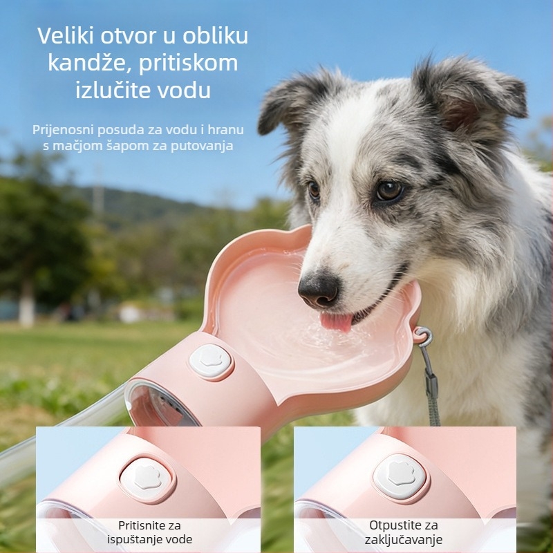Prenosna posuda za vodu i hranu za kućne ljubimce za vanjske šetnje, plastična, za pse i mačke