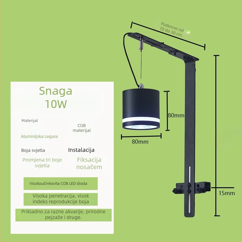 LED osvjetljenje za akvarij s zakrivljenim klipom cijevi, 10W, aluminijska legura, 600 g, podrijetlo Zhongshan
