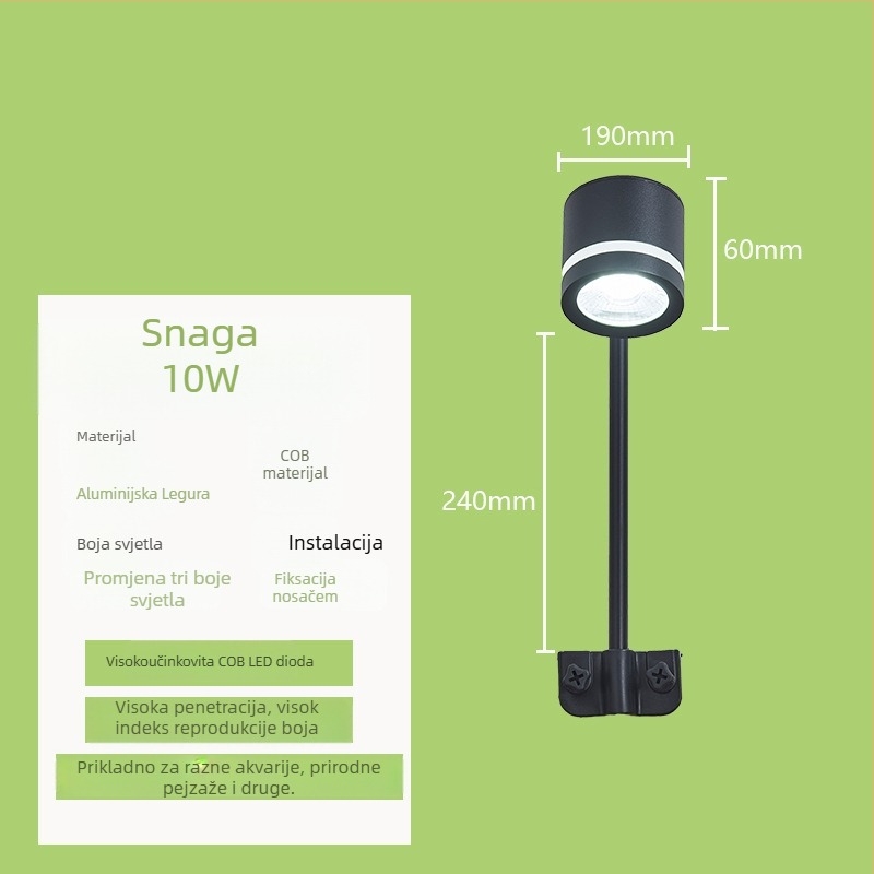 LED osvjetljenje za akvarij s zakrivljenim klipom cijevi, 10W, aluminijska legura, 600 g, podrijetlo Zhongshan