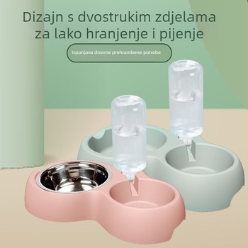 Posuda za hranu za kućne ljubimce s dvije posude i automatskim opskrbom vodom (Materijal: Drugo; Uvoz: Ne; Komplet za automatsko hranjenje: Ne; Kategorija: Pribor za hranjenje kućnih ljubimaca)