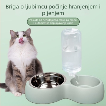 Posuda za hranu za kućne ljubimce s dvije posude i automatskim opskrbom vodom (Materijal: Drugo; Uvoz: Ne; Komplet za automatsko hranjenje: Ne; Kategorija: Pribor za hranjenje kućnih ljubimaca)