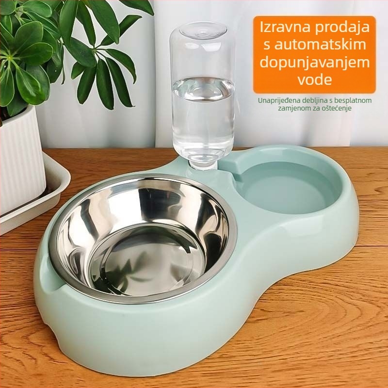 Posuda za hranu za kućne ljubimce s dvije posude i automatskim opskrbom vodom (Materijal: Drugo; Uvoz: Ne; Komplet za automatsko hranjenje: Ne; Kategorija: Pribor za hranjenje kućnih ljubimaca)