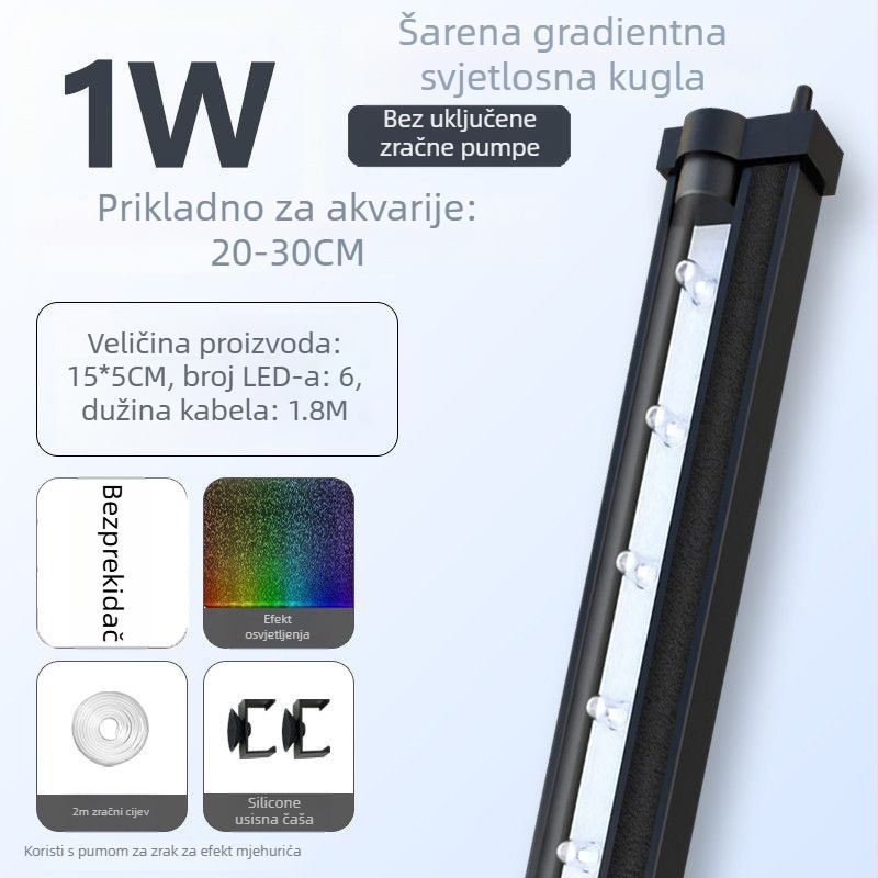 LED svjetlo za akvarij s mjehurićima - vodootporno, potpuno spektralno osvjetljenje, osvjetljenje za akvarijski pejzaž i oksigenaciju