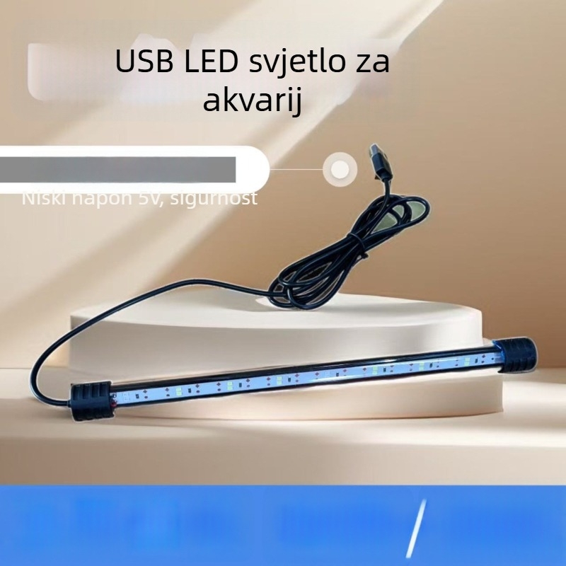 LED svjetlo za akvarij, dvostruki red, USB napajanje, 110V kompatibilno, PVC i staklo