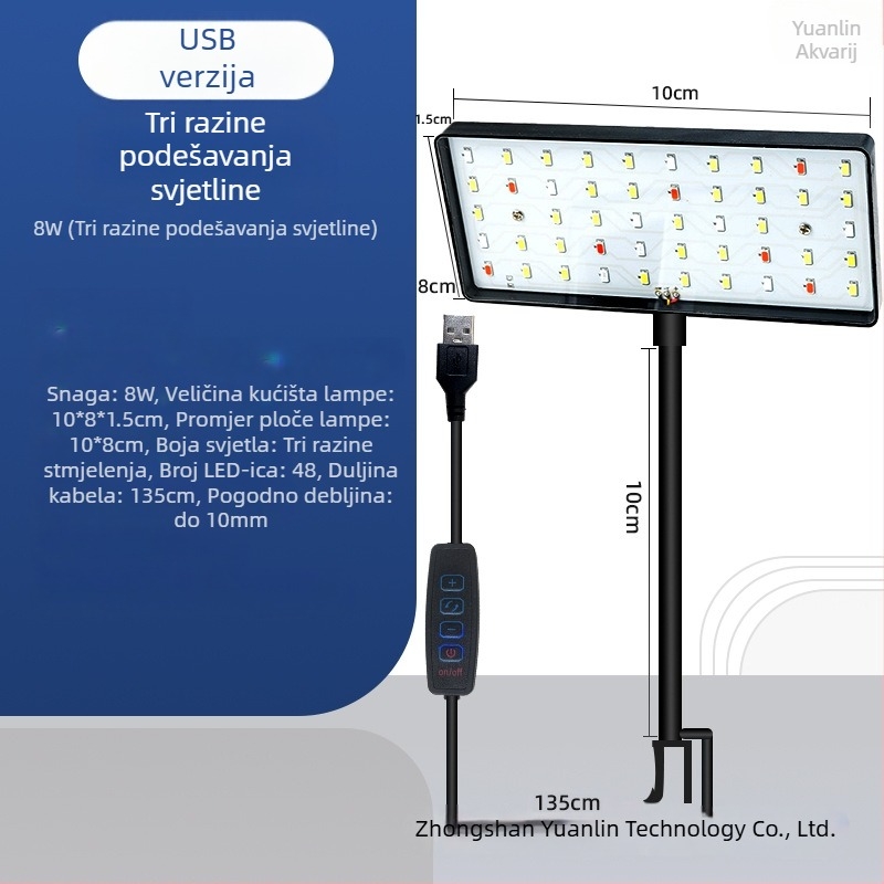 LED rasvjeta za akvarij s biljkama, klips LED svjetlo, 8W, regulirano, puni spektar