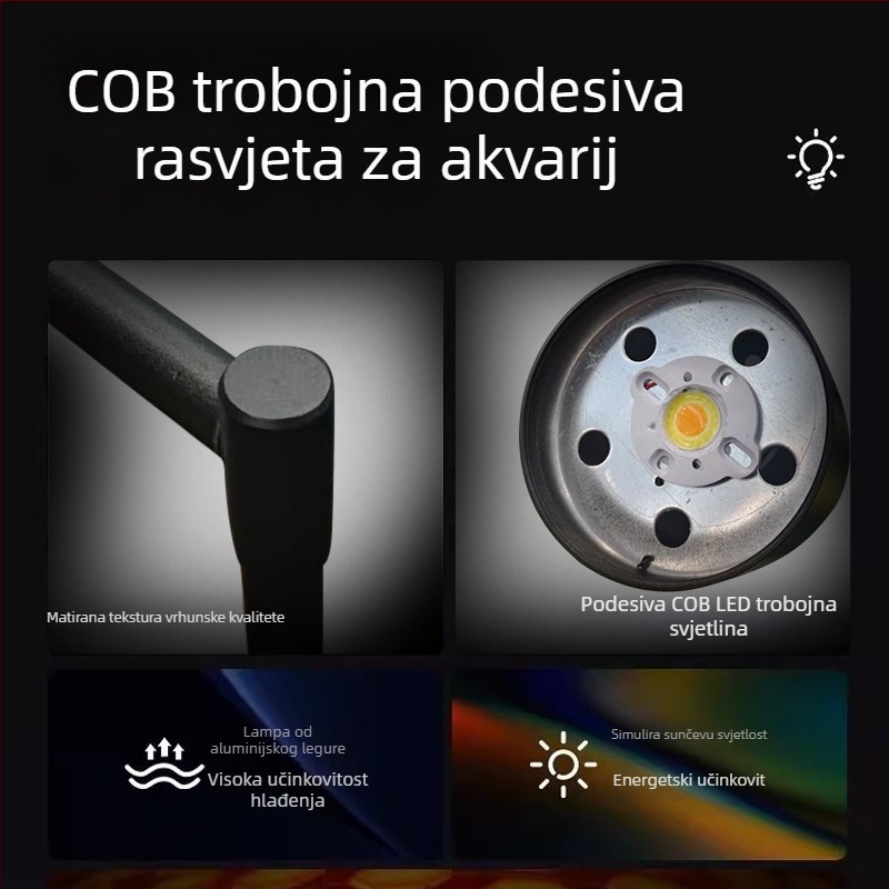 LED podvodno osvjetljenje za akvarij za uzgoj biljaka — potpuno spektrum, aluminijsko kućište, 15W, pogodno za mikro pejzaže s mahovinom