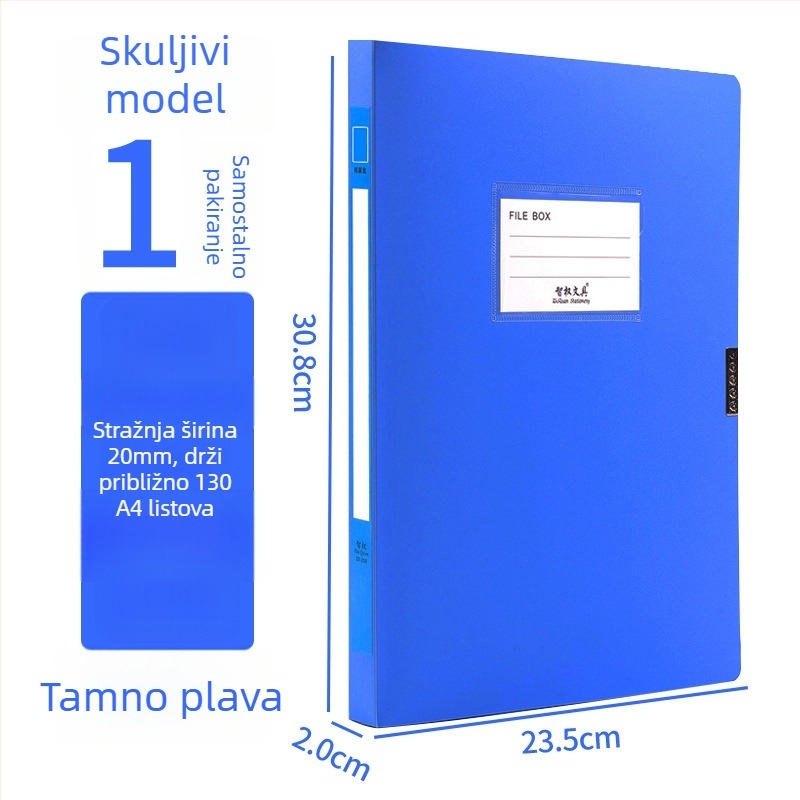 A4 arhivska kutija od plastike, jače napravljena, za pohranu dokumenata i računa; Materijal PP; Modeli 2E220/2E235/2E255/2E275; Debljina materijala 20/35/55/75; Otisnuti logotip; Brand Intellectual Power