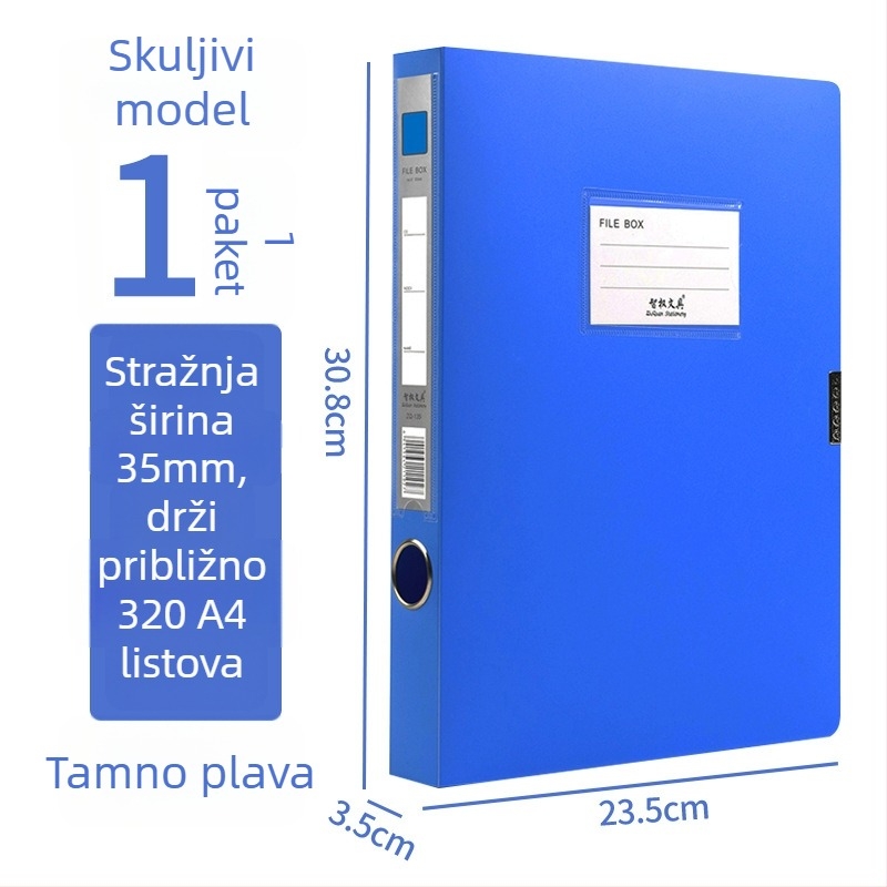 A4 arhivska kutija od plastike, jače napravljena, za pohranu dokumenata i računa; Materijal PP; Modeli 2E220/2E235/2E255/2E275; Debljina materijala 20/35/55/75; Otisnuti logotip; Brand Intellectual Power