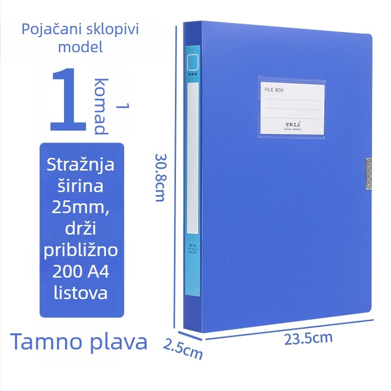 A4 arhivska kutija od plastike, jače napravljena, za pohranu dokumenata i računa; Materijal PP; Modeli 2E220/2E235/2E255/2E275; Debljina materijala 20/35/55/75; Otisnuti logotip; Brand Intellectual Power