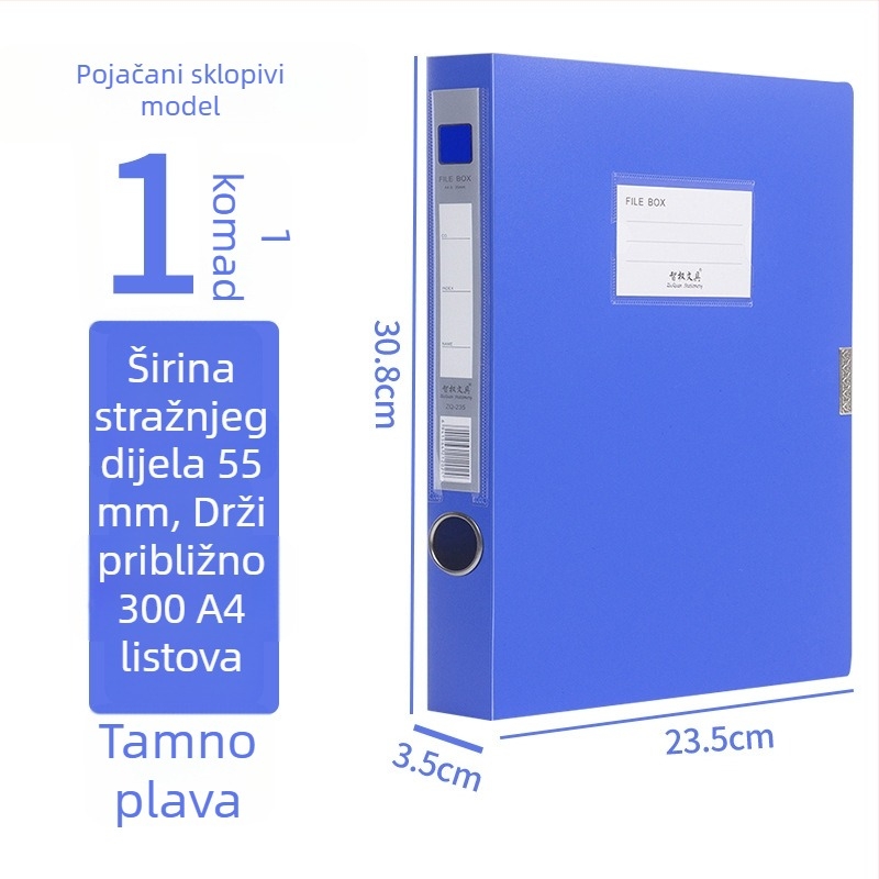 A4 arhivska kutija od plastike, jače napravljena, za pohranu dokumenata i računa; Materijal PP; Modeli 2E220/2E235/2E255/2E275; Debljina materijala 20/35/55/75; Otisnuti logotip; Brand Intellectual Power