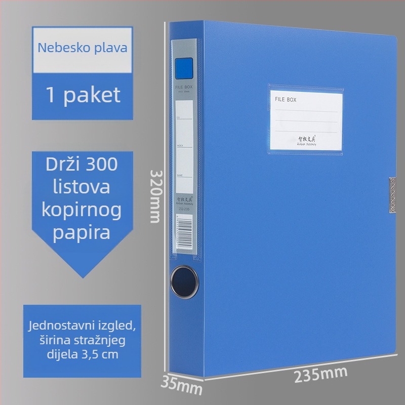 A4 arhivska kutija od plastike, jače napravljena, za pohranu dokumenata i računa; Materijal PP; Modeli 2E220/2E235/2E255/2E275; Debljina materijala 20/35/55/75; Otisnuti logotip; Brand Intellectual Power
