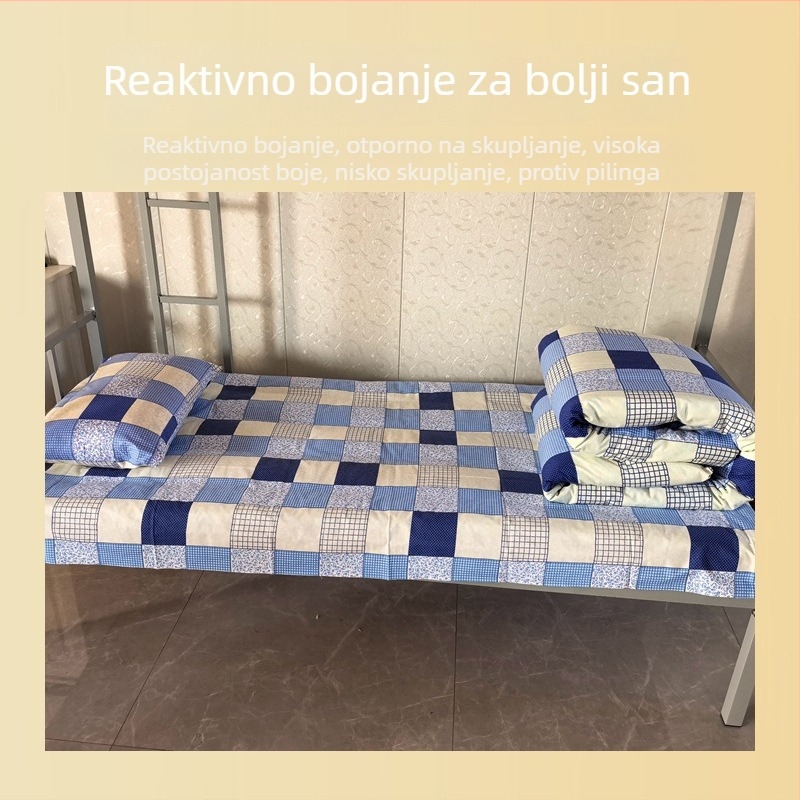 Pamučni trodjelni set posteljine za studentsku sobu: navlaka za jorgan, plahte i navlaka za jastuk, za kat postelje, prugasti, moderan minimalistički stil