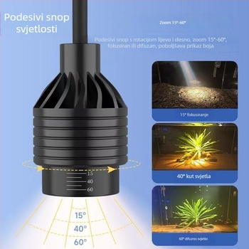 LED klip svjetlo za akvarij u stilu Južne Amerike, aluminijsko kućište, podesivo fokusiranje, 8–18W