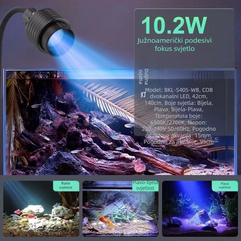 LED klip svjetlo za akvarij u stilu Južne Amerike, aluminijsko kućište, podesivo fokusiranje, 8–18W