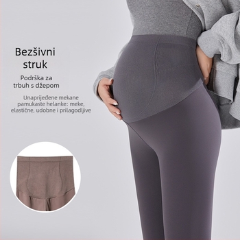Trudničke joga hlače – visoki pojas bez šavova, dužina 9/10, materijal Nylon/Spandex (70–80% Nylon, <30% Spandex), uski kroj