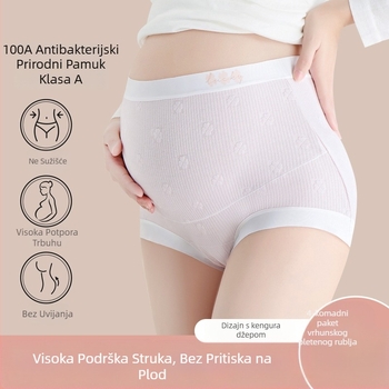 Trudničke gaćice s visokim strukom, 90-95% pamuka, prozračni pleteni materijal, podrška trbuhu, 100% pamuk u području prepona, za trudnice