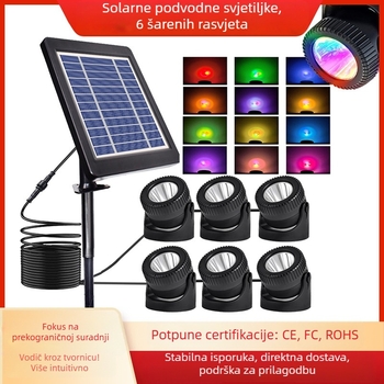 Solarne podvodne LED svjetla za bazen, 6-glava RGB promjena boje, 6V/4W, 4400mAh, Automatski ciklus