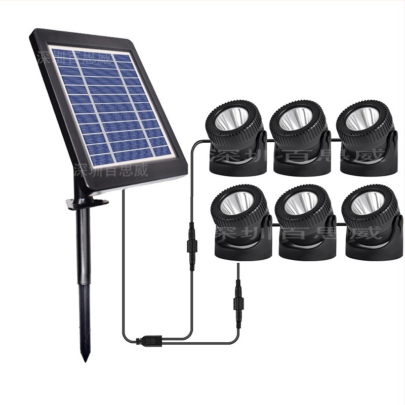 Solarne podvodne LED svjetla za bazen, 6-glava RGB promjena boje, 6V/4W, 4400mAh, Automatski ciklus