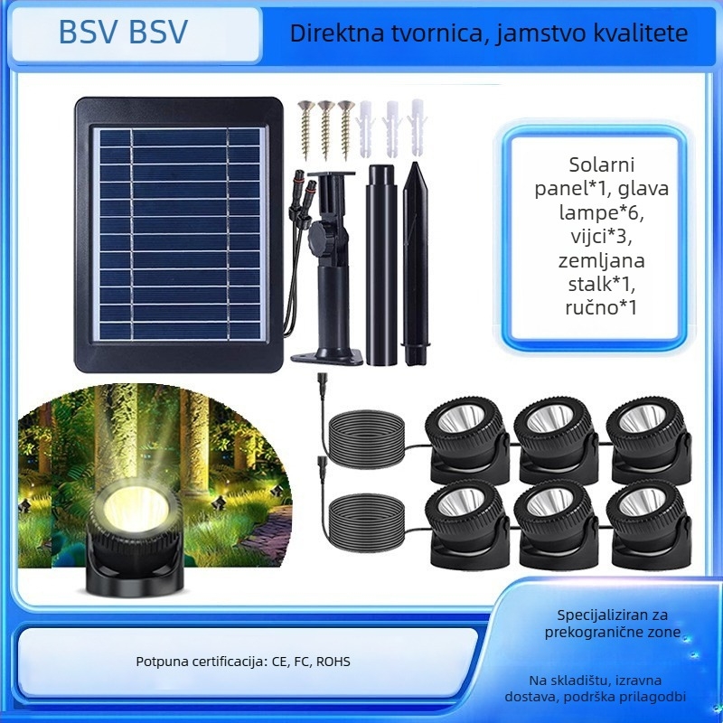Solarne podvodne LED svjetla za bazen, 6-glava RGB promjena boje, 6V/4W, 4400mAh, Automatski ciklus