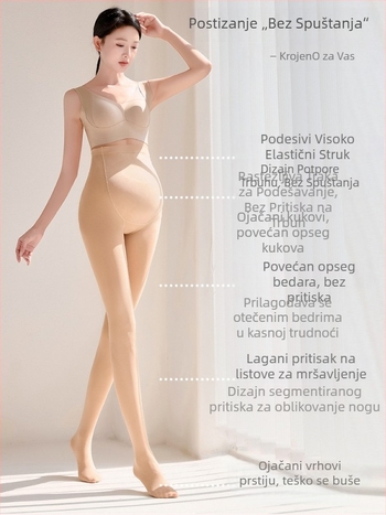 Trudničke čarape s fleece podstavom, podrška trbuhu, visoka elastičnost, materijal nylon-polyester, srednja debljina