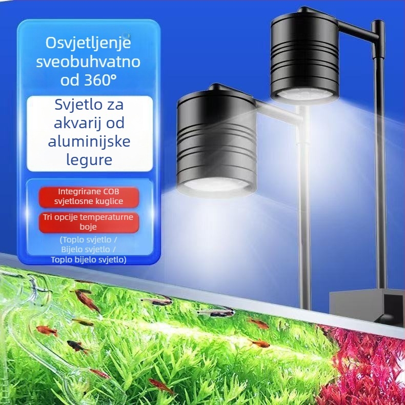 Svjetlo za akvarij od aluminijske legure - Mingqi, 7W, 800 g, za biljke i pejzažni akvarij