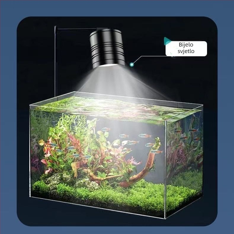 Svjetlo za akvarij od aluminijske legure - Mingqi, 7W, 800 g, za biljke i pejzažni akvarij