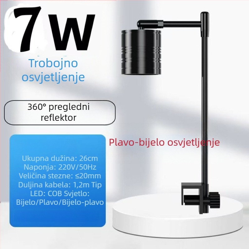 Svjetlo za akvarij od aluminijske legure - Mingqi, 7W, 800 g, za biljke i pejzažni akvarij