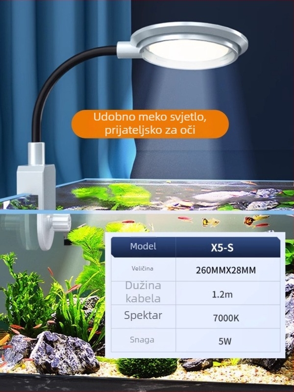 LED svjetlo s klipsom za manje akvarij, vodootporno 2W, rasvjeta za biljke i ribe (Betta, Guppy)