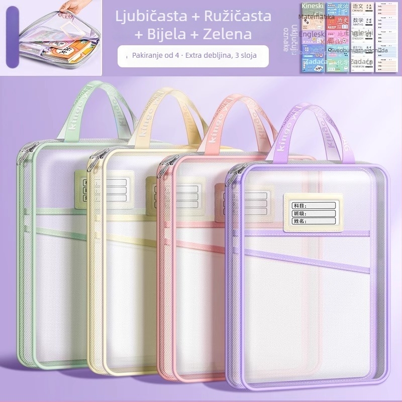 L-oblik torba za predmete za učenike, mrežni materijal, zatvarač, crtani oblik, velika zapremina skladišta