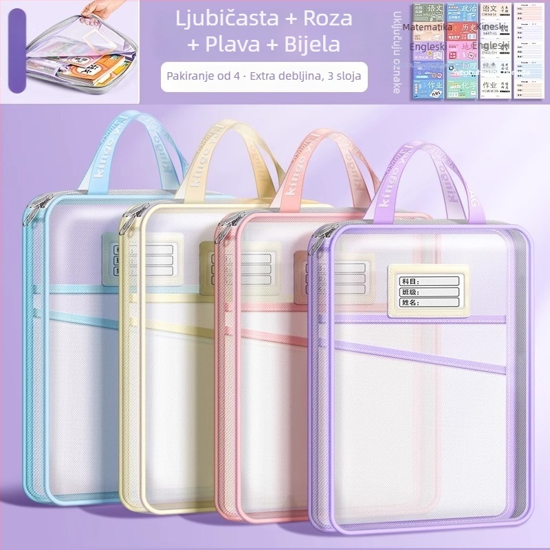 L-oblik torba za predmete za učenike, mrežni materijal, zatvarač, crtani oblik, velika zapremina skladišta