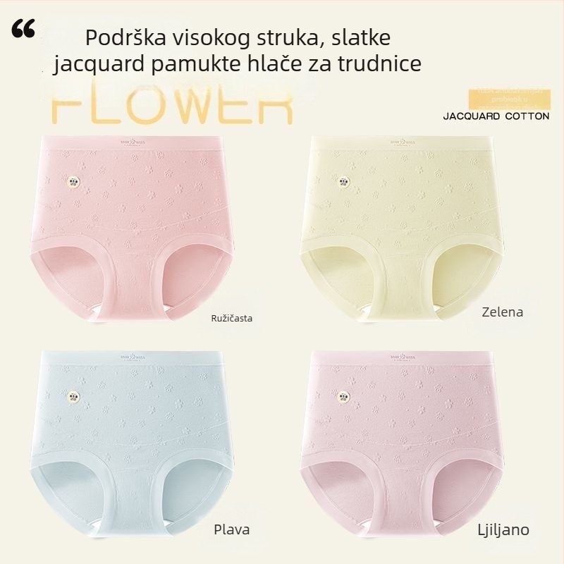 Trudničko donje rublje, visokim strukom za potporu trbuha, prozračni pleteni pamuk, podstava 100% pamuk, model 8101