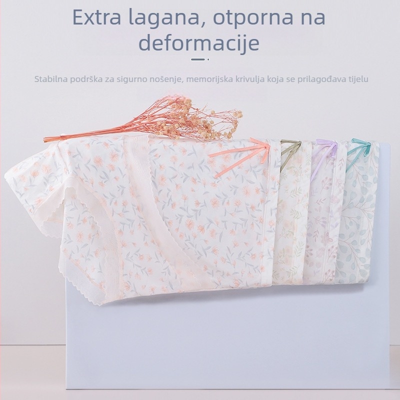 Trudničko donje rublje s visokim strukom, prozračne, antibakterijski, podrška trbuha, cvjetni uzorak; glavni materijal najlon 70–80%, podstava od pamuka 90–95%.